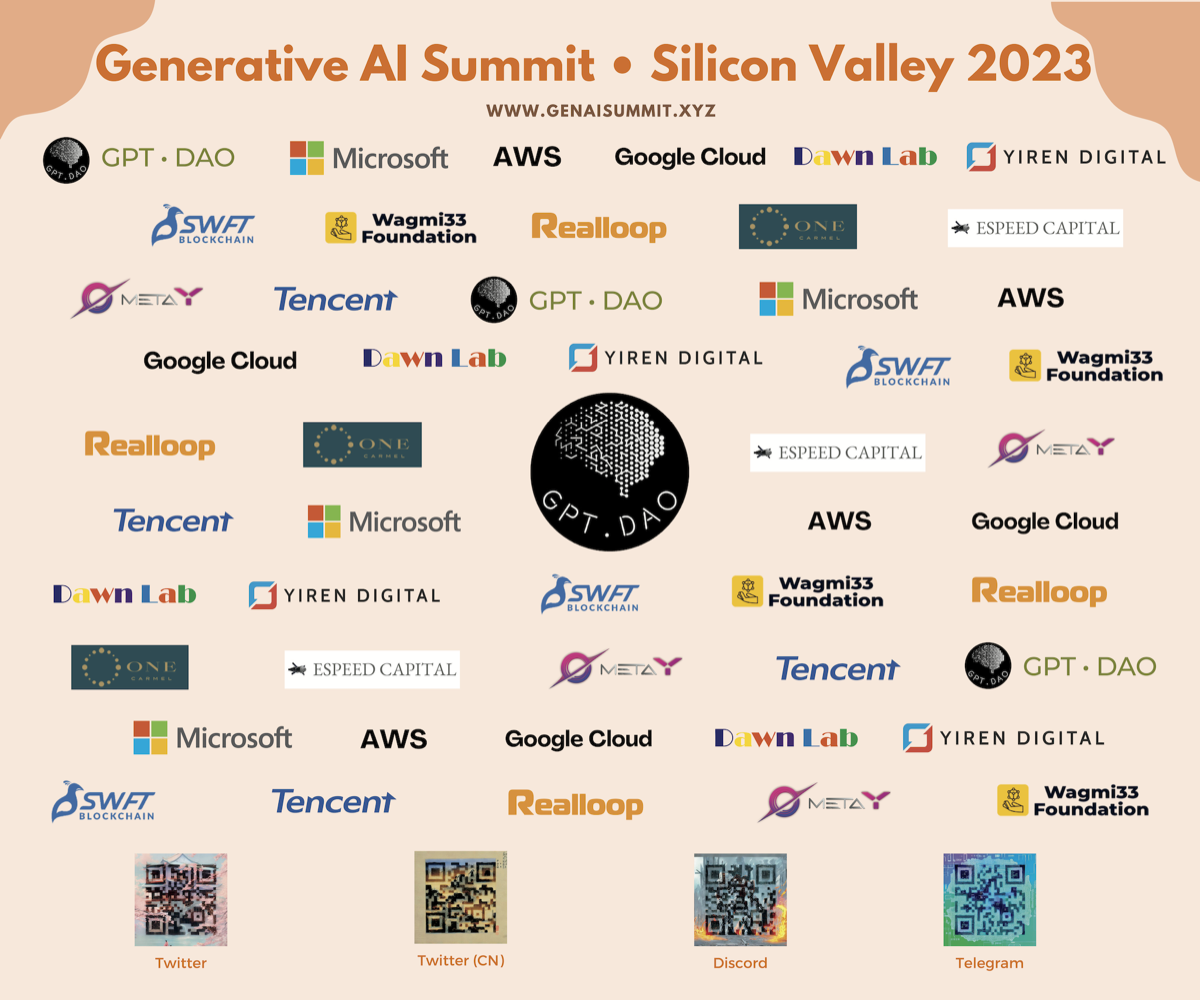 GENAI SUMMIT Silicon Valley 2023 photo wall with GPT DAO branding